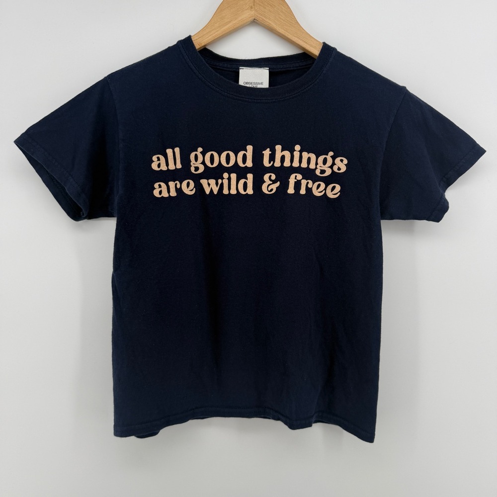 Obsessive Love Womens XS Navy All Good Things Are Wild & Free Desert Graphic Tee